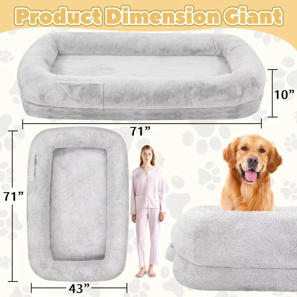 Human Dog Bed for Adults, 71" Long Human Size Dog Bed, Removable Cover, Washable, Waterproof, Orthopedic Design