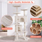 54-In Double Condo Cat Tree Tower Playhouse with Scratching Post & Perch for Indoor, Beige