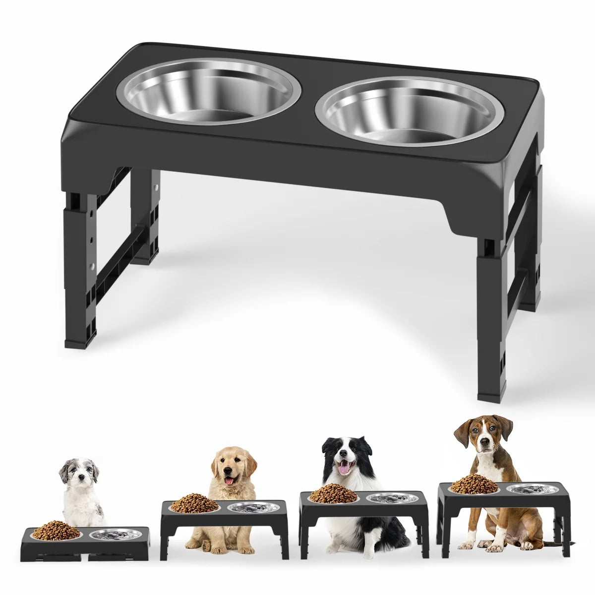 Elevated Dog Bowls Stand with 2 Thick 42Oz Stainless Steel Dog Food Bowls, Raised Dog Bowls 5 Heights Adjustable for Small Medium and Large Dogs, Cats