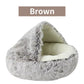 Plush Hooded Pet Bed round Fluffy Soft Cat Bed Pet Cushion Warm Cat Dog 2 in 1 Sleeping Nest Cave for Small Dogs