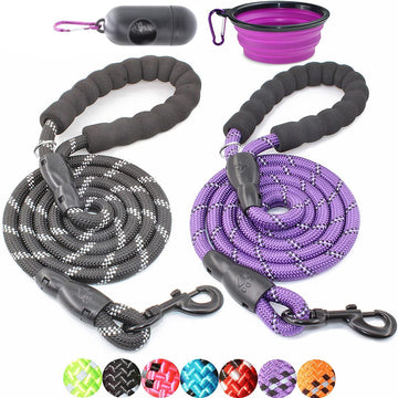 2 Packs 5/6 FT Dog Leash with Comfortable Padded Handle and Highly Reflective Threads Dog Leashes for Small Medium and Large Dogs (5FT-1/2'', Black+Purple)