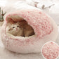 Plush Hooded Pet Bed round Fluffy Soft Cat Bed Pet Cushion Warm Cat Dog 2 in 1 Sleeping Nest Cave for Small Dogs