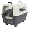 Plastic Kennels Rolling Plastic Wire Door Travel Dog Crate- Large Kennel, Gray