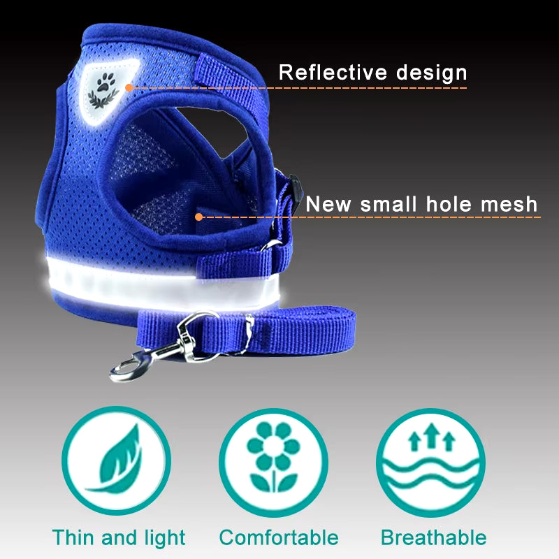 Reflective Dog Harness with Leash Adjustable Pet Harnesses Vest for Small Medium Dog Soft Outdoor Breathable Puppy Chest Strap